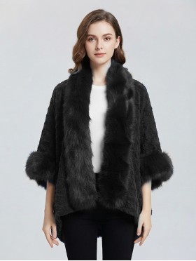 Premium Faux Fur Cape with Rose Imprints & Sleeves